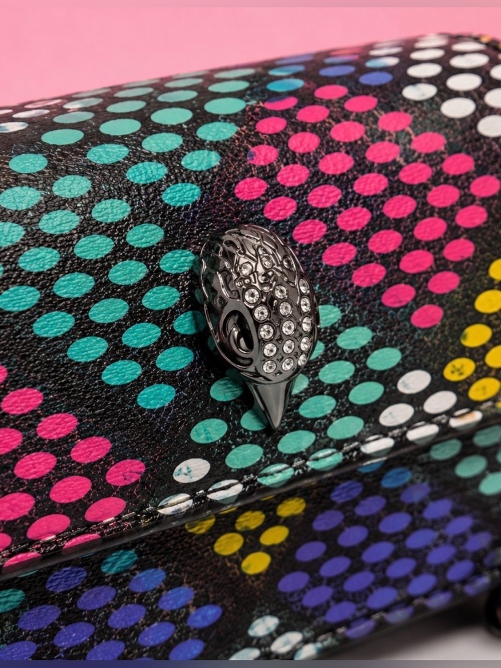 Kurt Geiger Rainbow Pattern Leather Crossbody with Snake Clasp - Picture 2 of 7